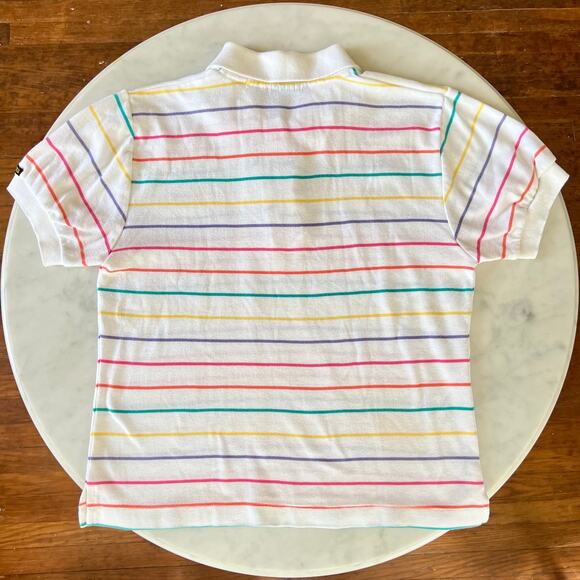 Vintage 80s White and Rainbow Striped Short Sleeve Polo by Nuggets - Picture 5 of 7